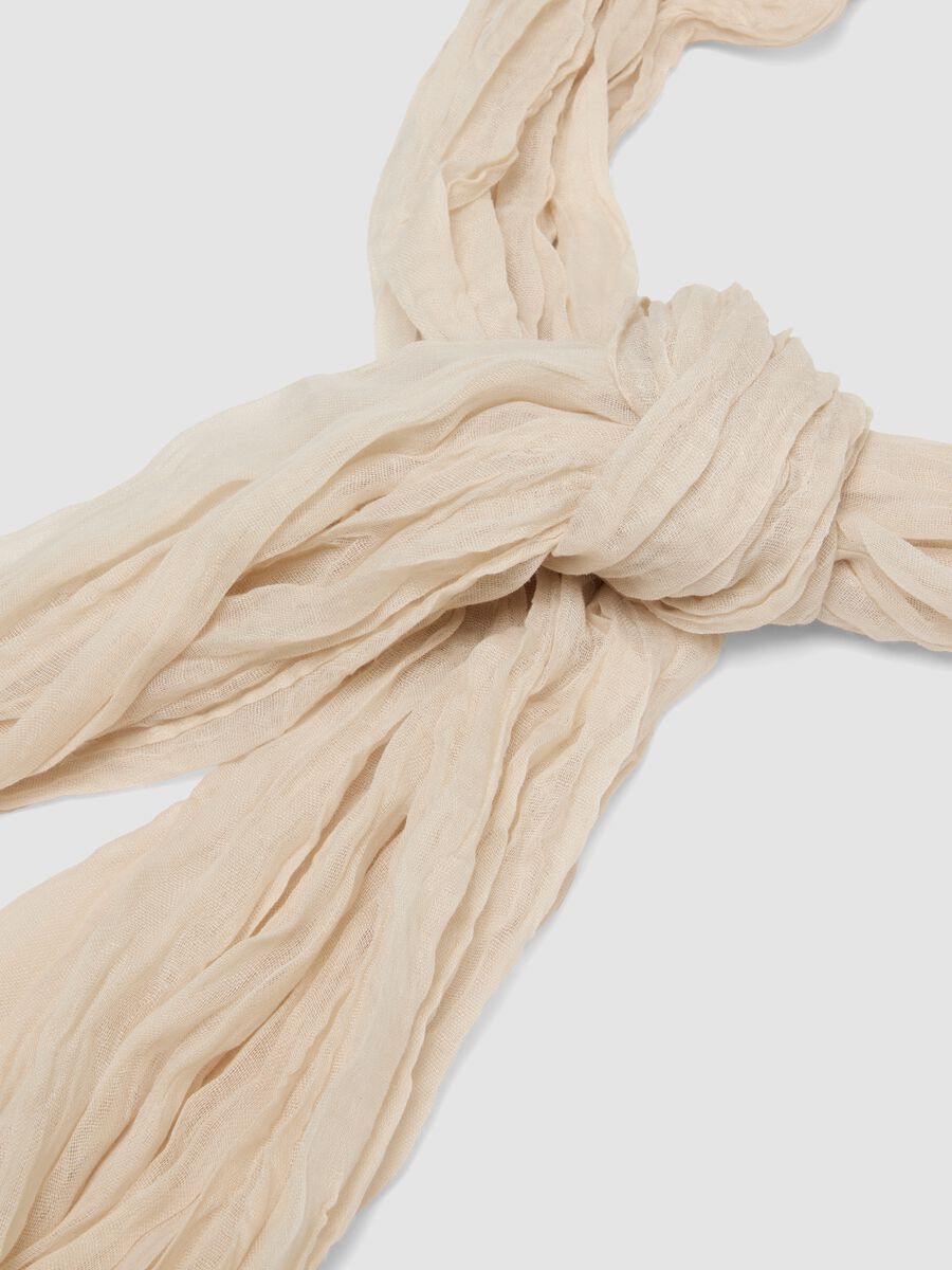 Beige semi-sheer crinkled-effect scarf_1
