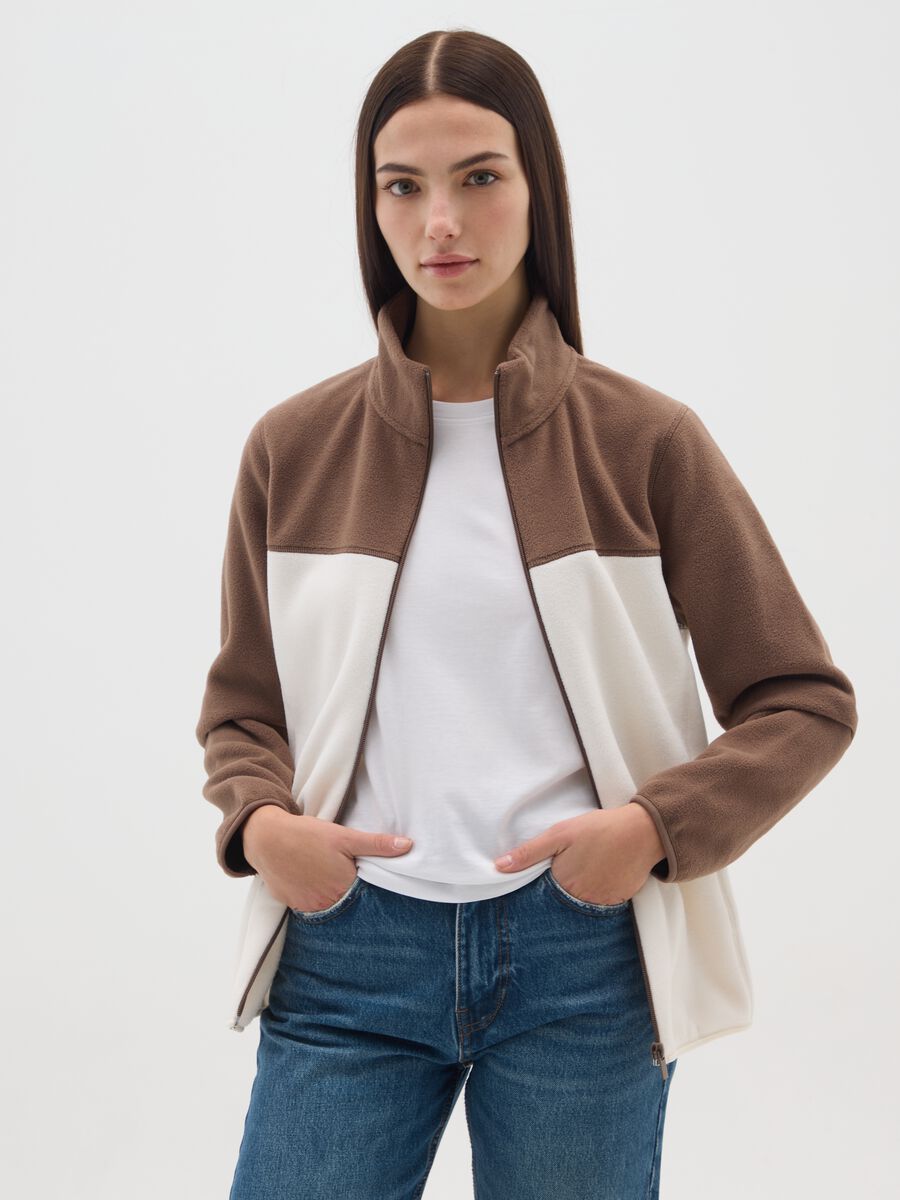 Multicolour fleece with relaxed fit and zip_0