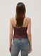 Brown stretch cotton fitted top with lace trim_3