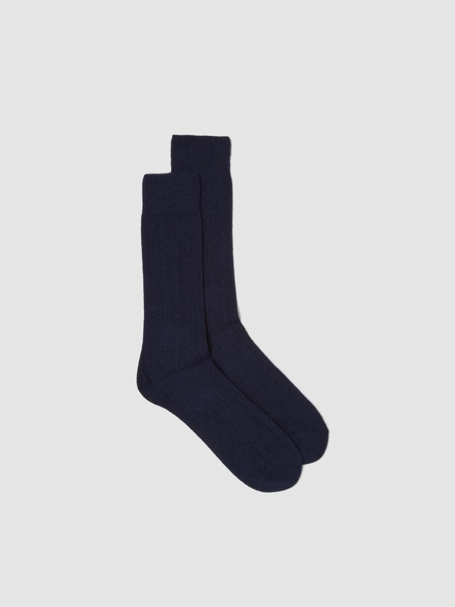 Calze midi blu in lana, viscosa e cashmere elasticizzati_0