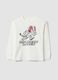 T-shirt bianca in puro cotone con girocollo e stampa Top Speed Driver_0