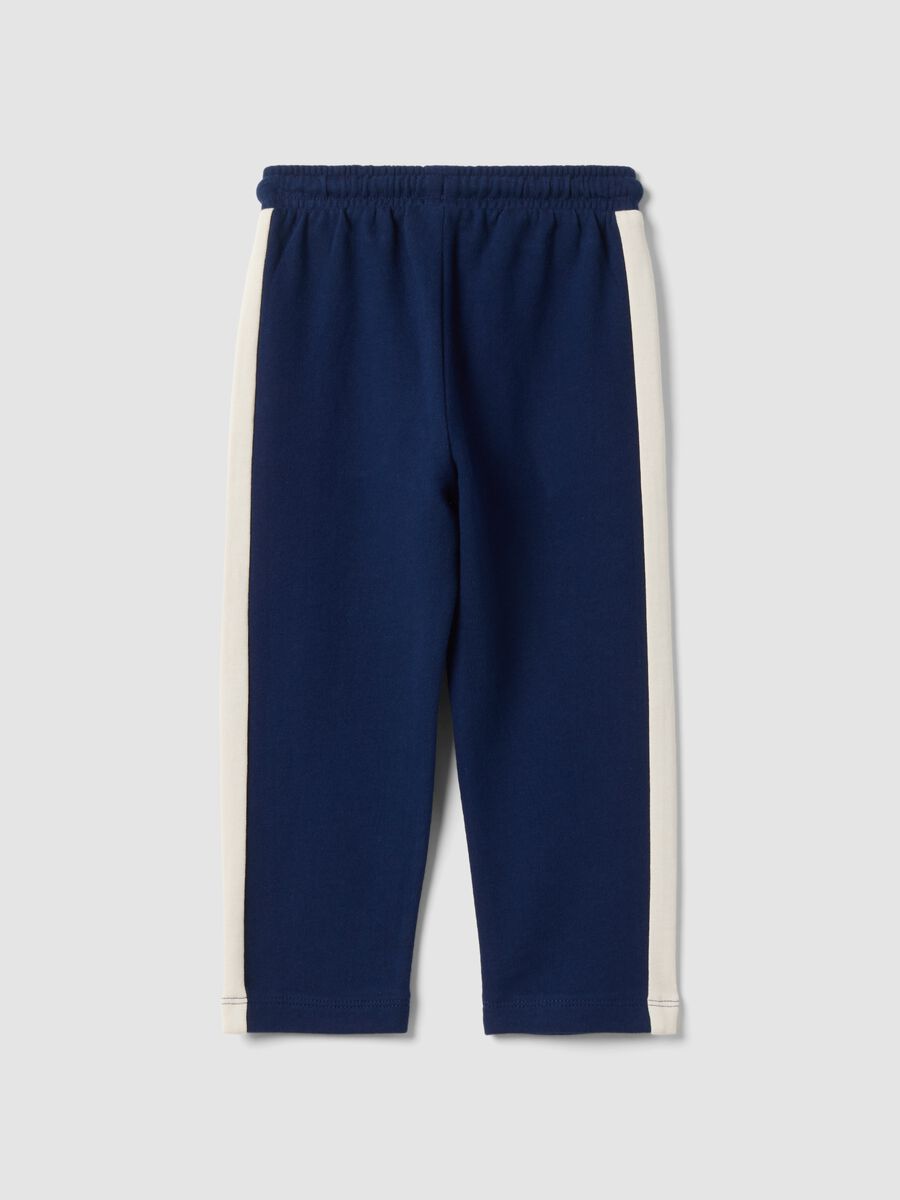 Blue organic cotton joggers with contrast side stripes_1