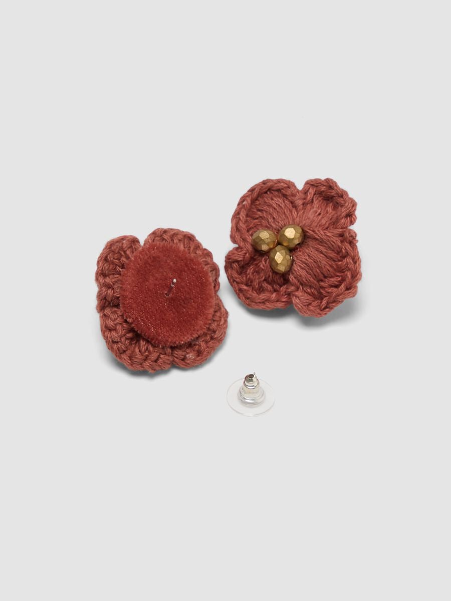 Pink flower earrings in pure cotton_1
