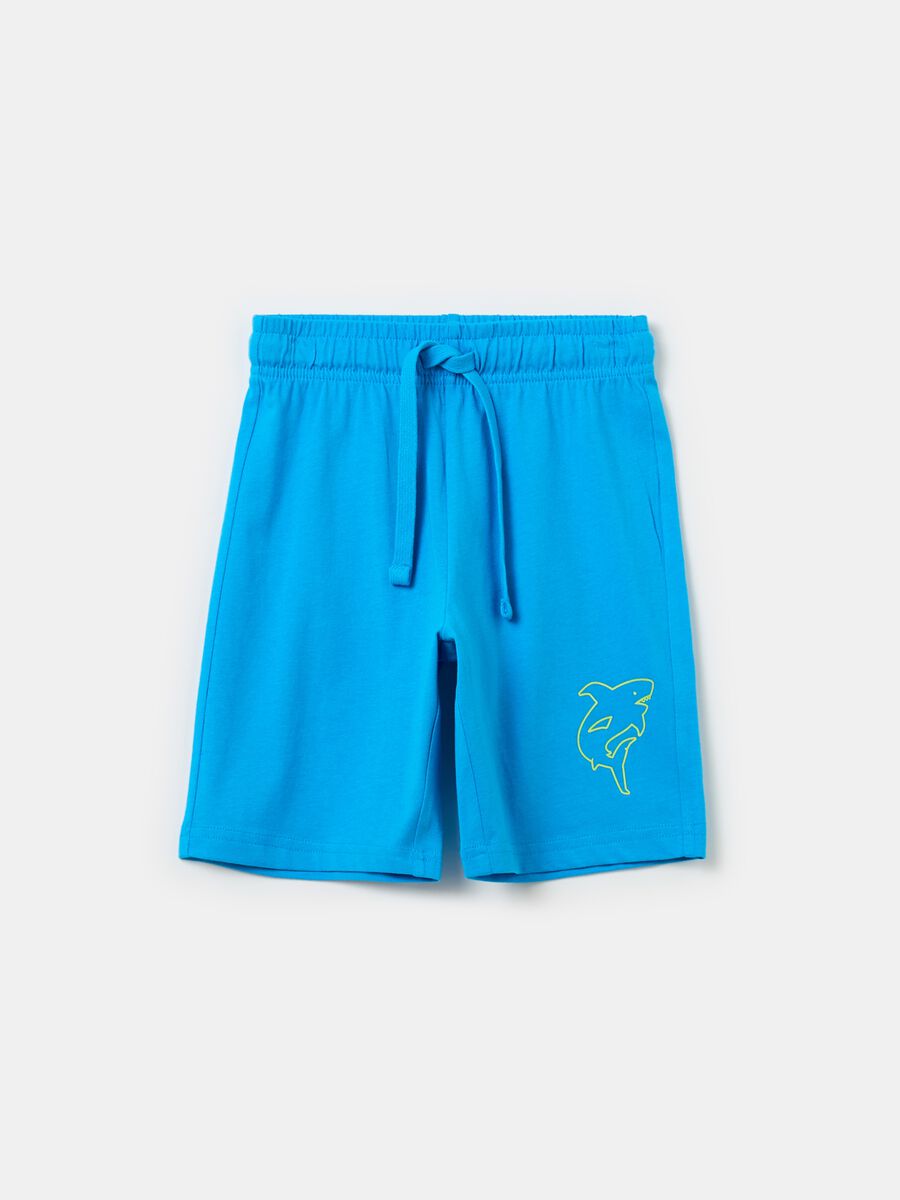 Cotton Bermuda shorts with drawstring and print_0