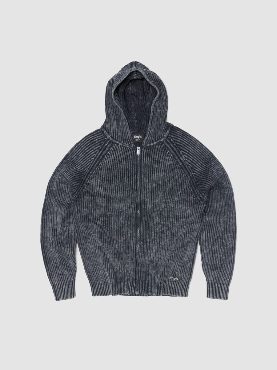 Vintage Grey Ribbed Knit Hoodie_1