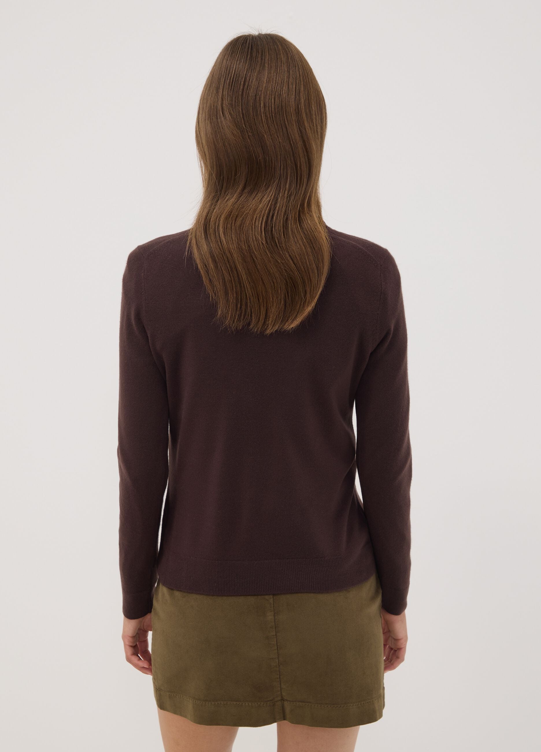 Brown crew-neck long-sleeve regular-fit top