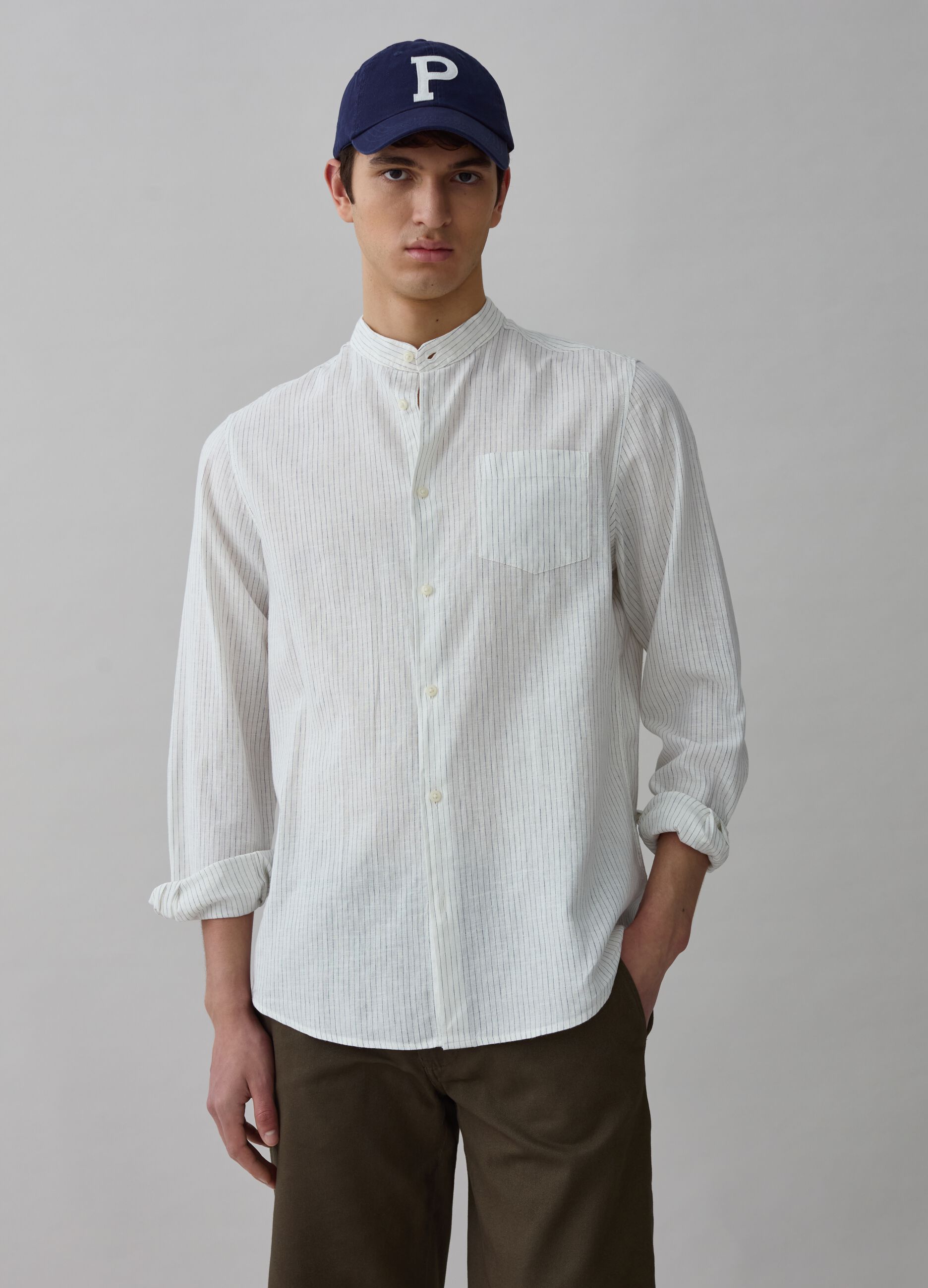 Camicia in lino e cotone a righe sottili