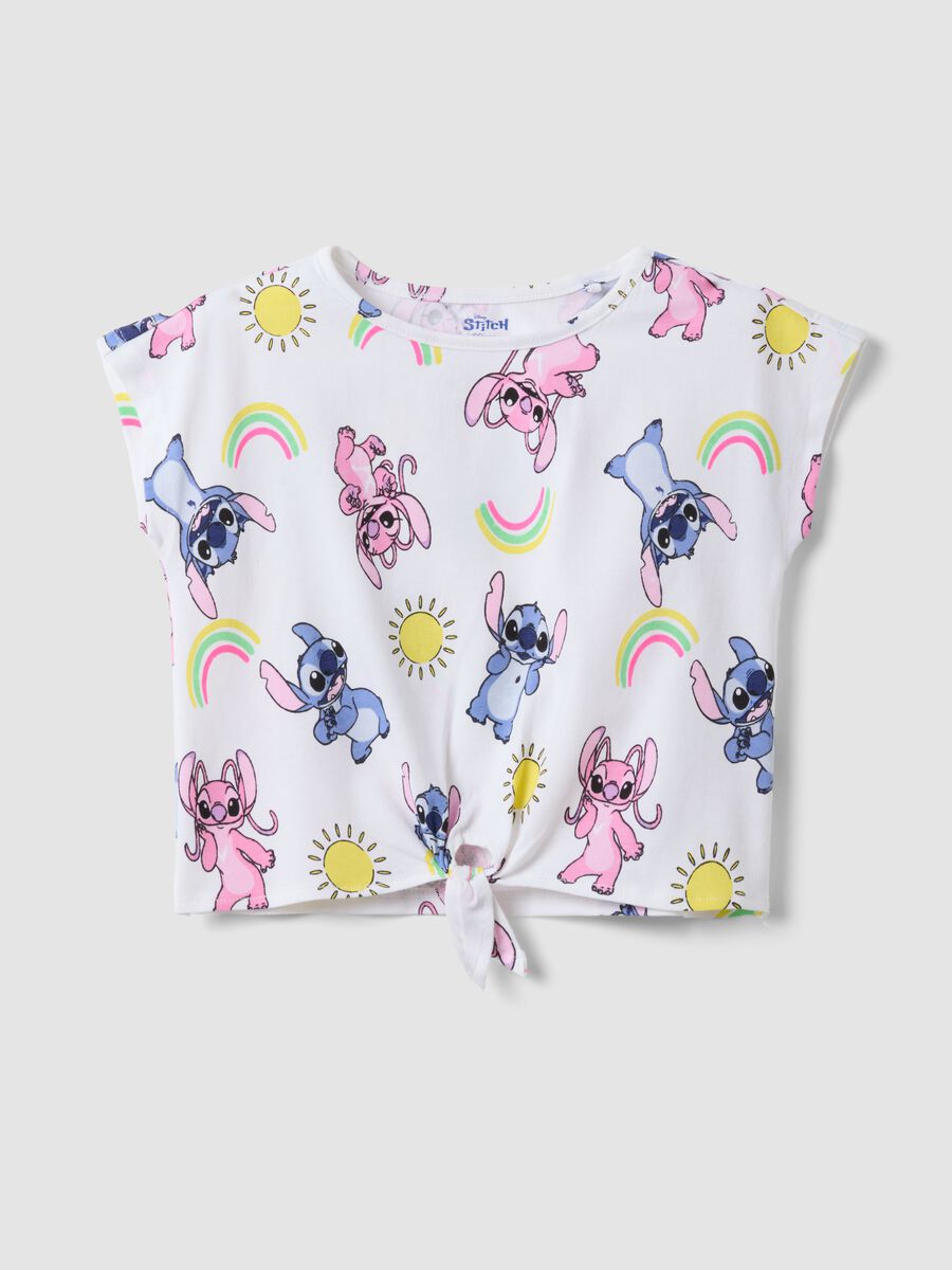 Wei&szlig;es M&auml;dchen-T-Shirt aus Stretch-Baumwolle mit Stitch-Print_0