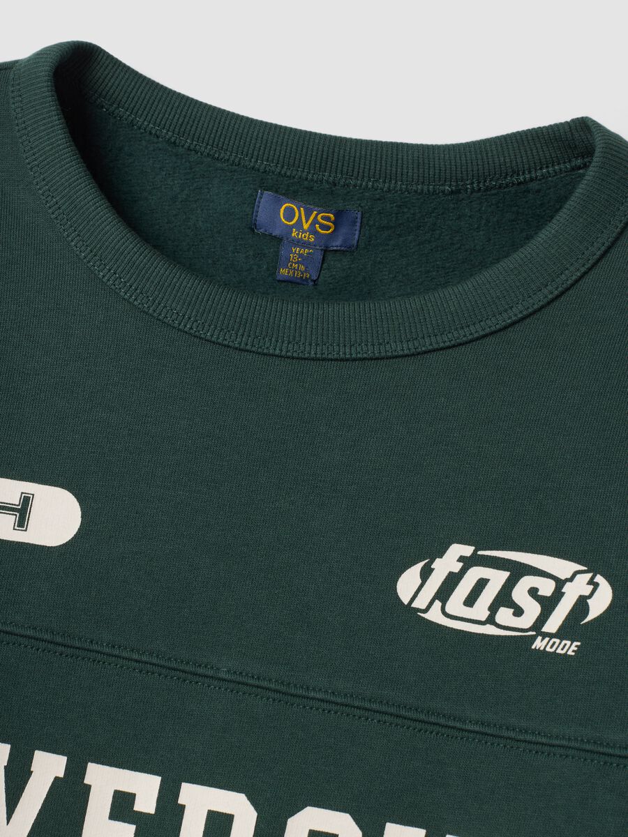 Green organic cotton sweatshirt with varsity print_1
