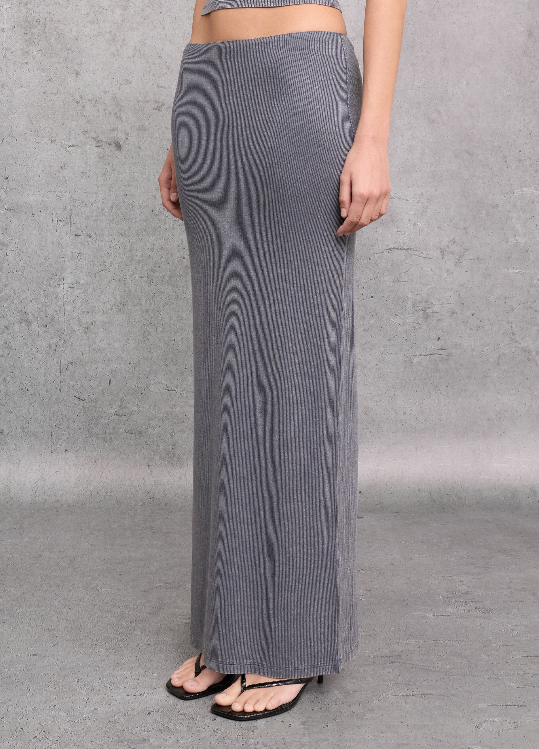 Vintage Grey Ribbed Long Skirt