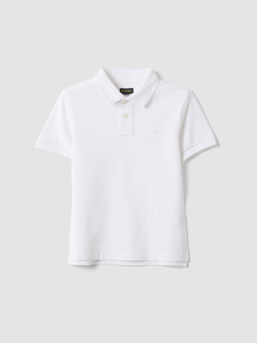 Stretch cotton white polo shirt for kids regular fit_0