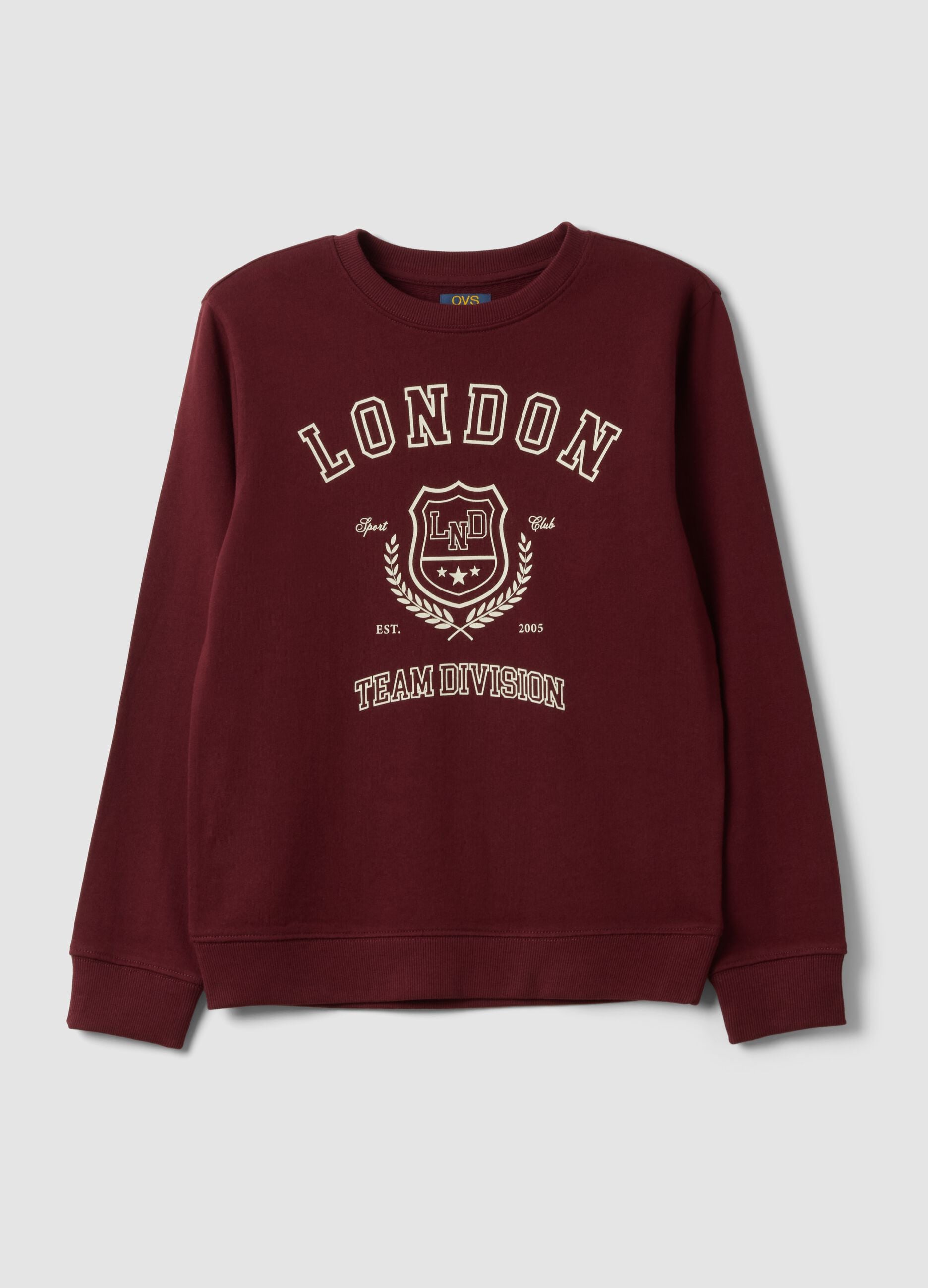 Sweatshirt vermelha 100% algod&atilde;o com gola redonda e estampado