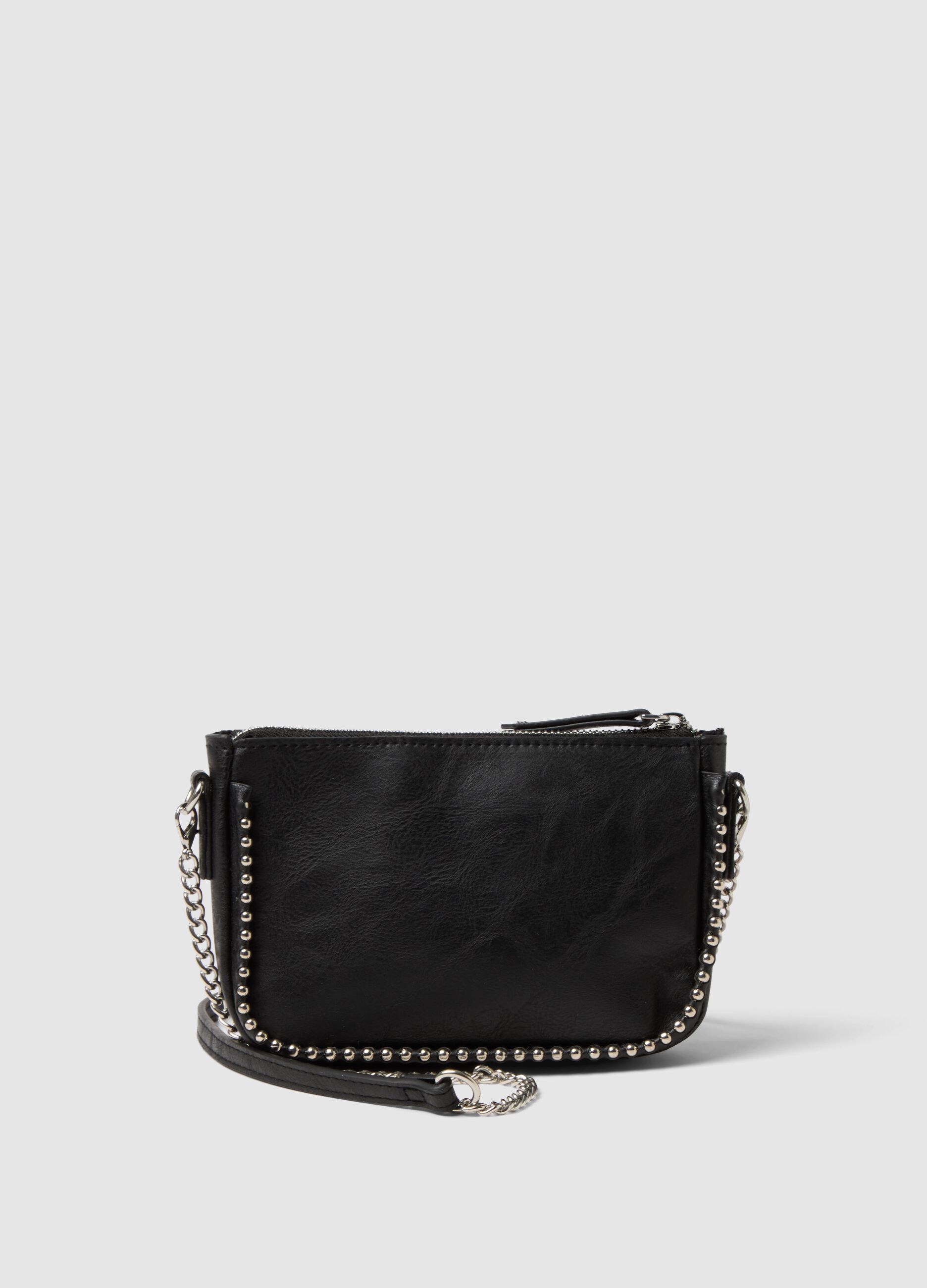 Girls' Black Shoulder Bag with Metallic Details