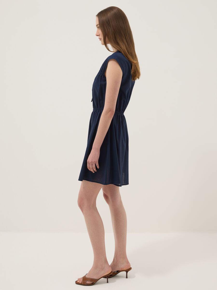Blue pure cotton V-neck dress_0