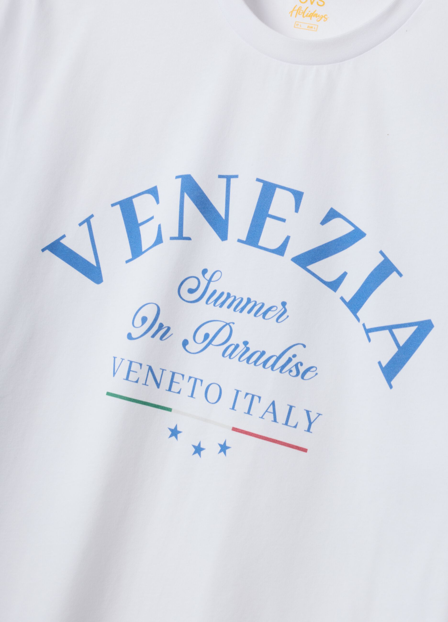 Wei&szlig;es T-Shirt aus reiner Baumwolle mit Frontprint, Regular Fit