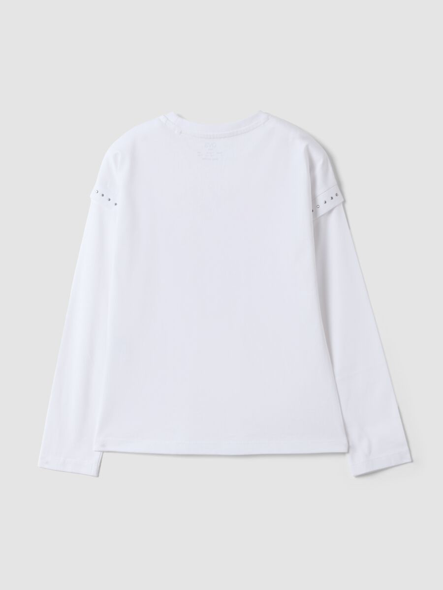 White pure cotton crew-neck T-shirt with heart print for girls_1