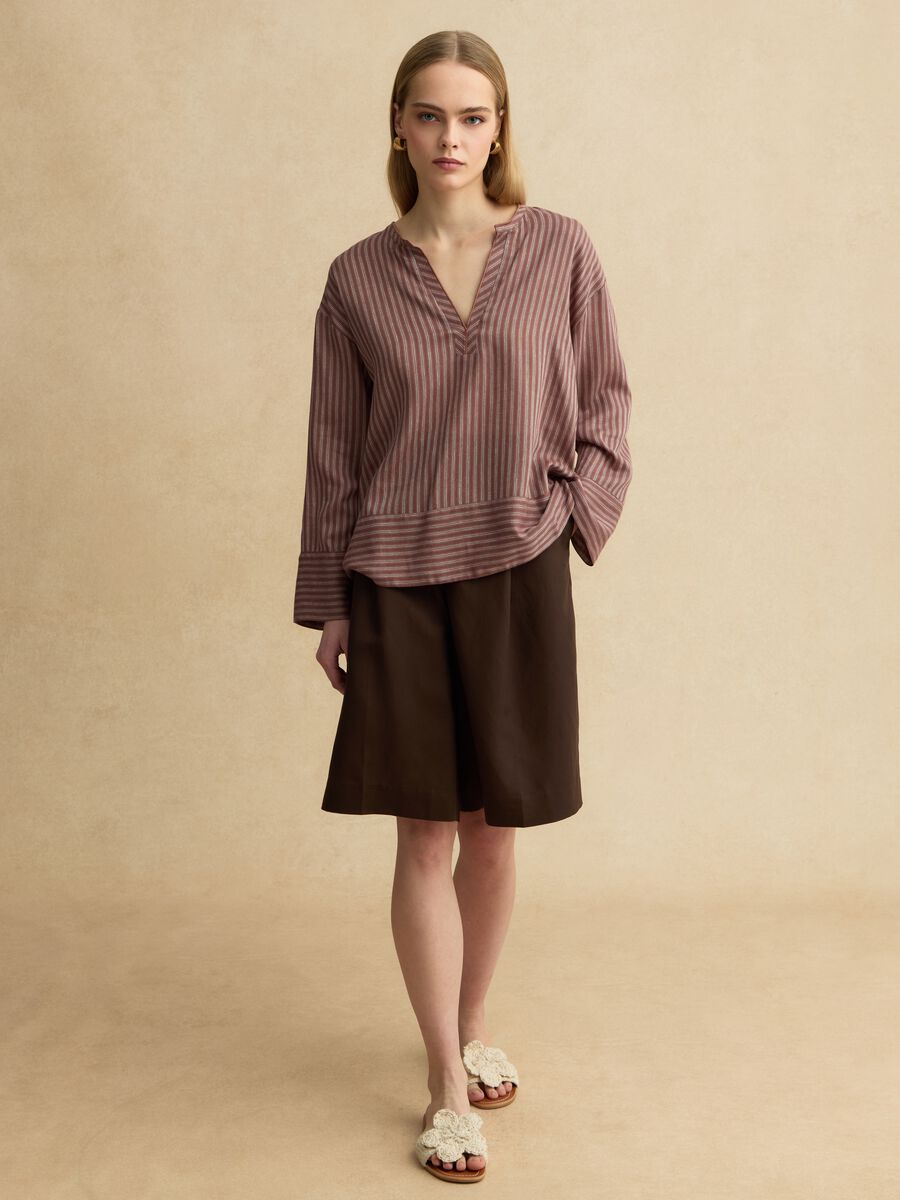 Regular Fit mehrfarbig gestreiftes Leinen-Mischgewebe-Hemd mit Stehkragen_2