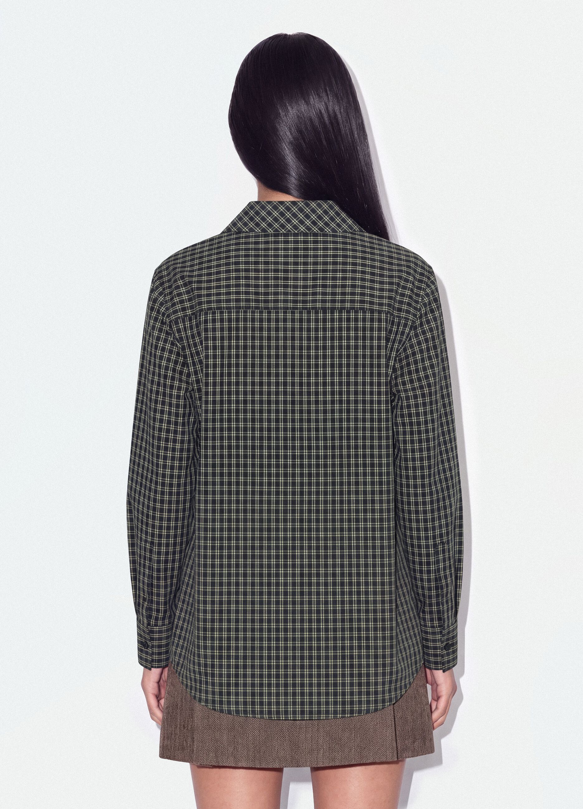 Black oversized cotton-blend checked shirt with bow