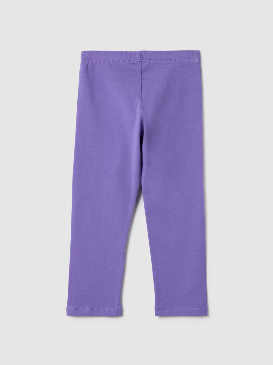 Girls' purple cotton stretch leggings slim fit with star_1