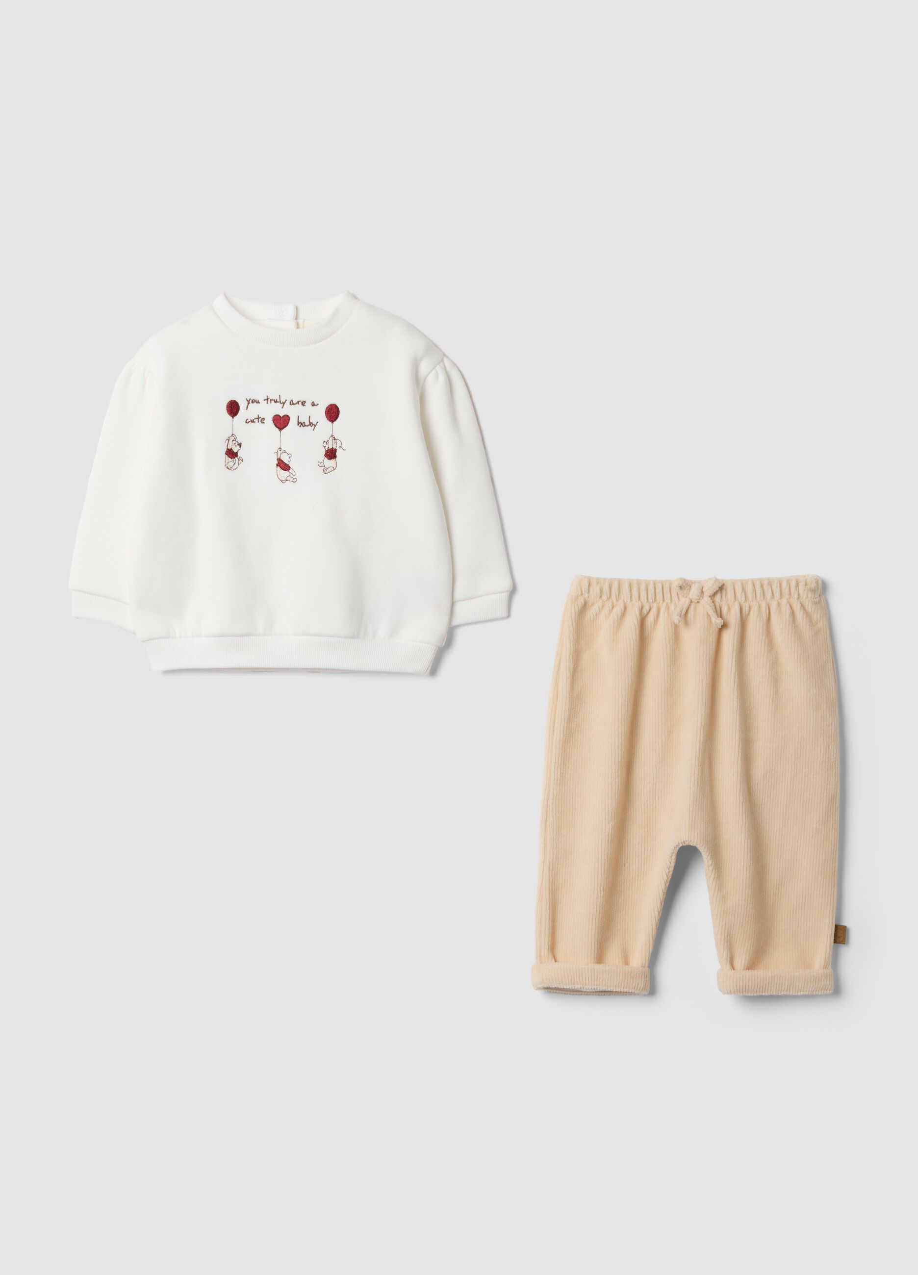White two-piece set in pure organic cotton with Winnie the Pooh print