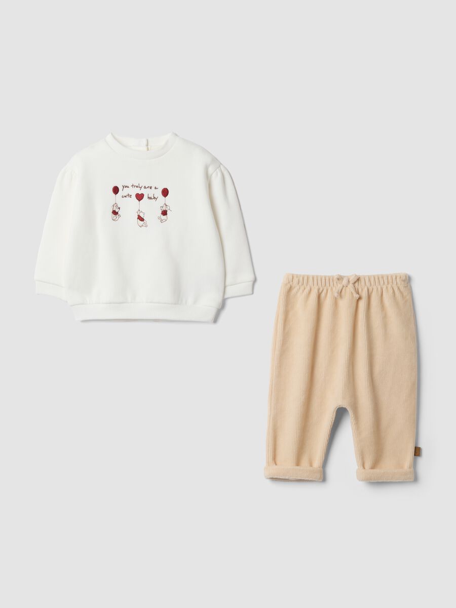 White two-piece set in pure organic cotton with Winnie the Pooh print_0