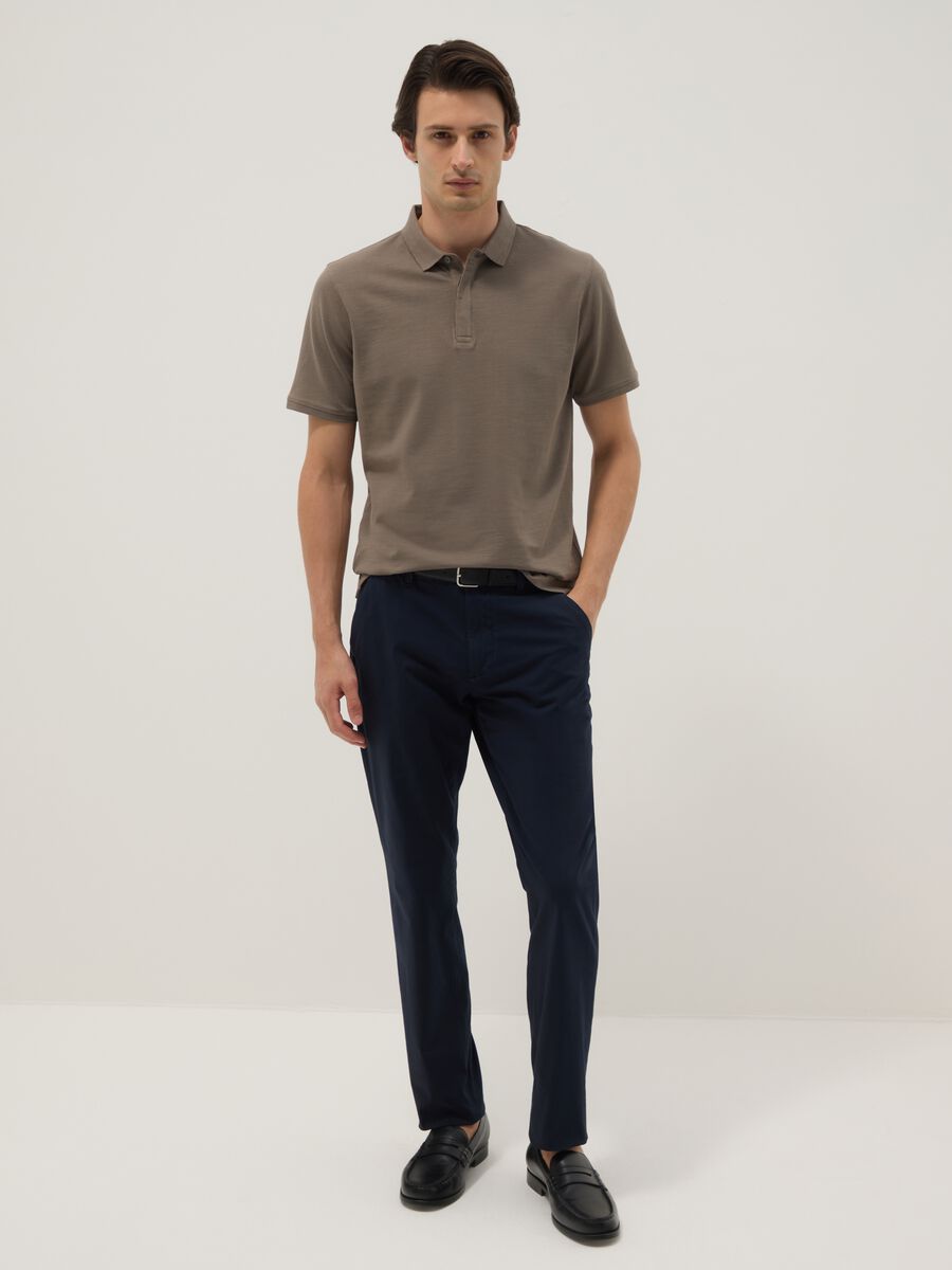 Slim fit blue stretch cotton chino trousers_0