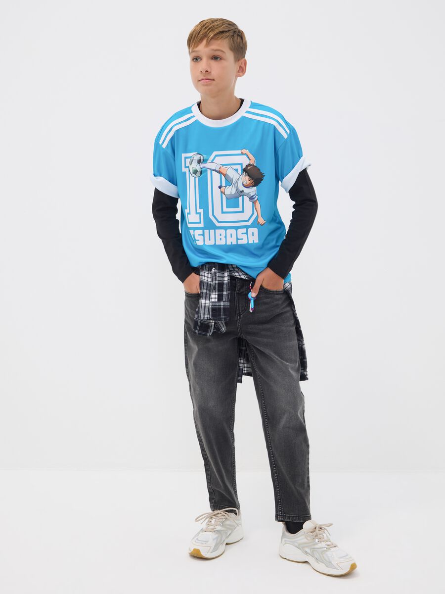 Black stretch cotton jeans with elasticated waist for boys_1