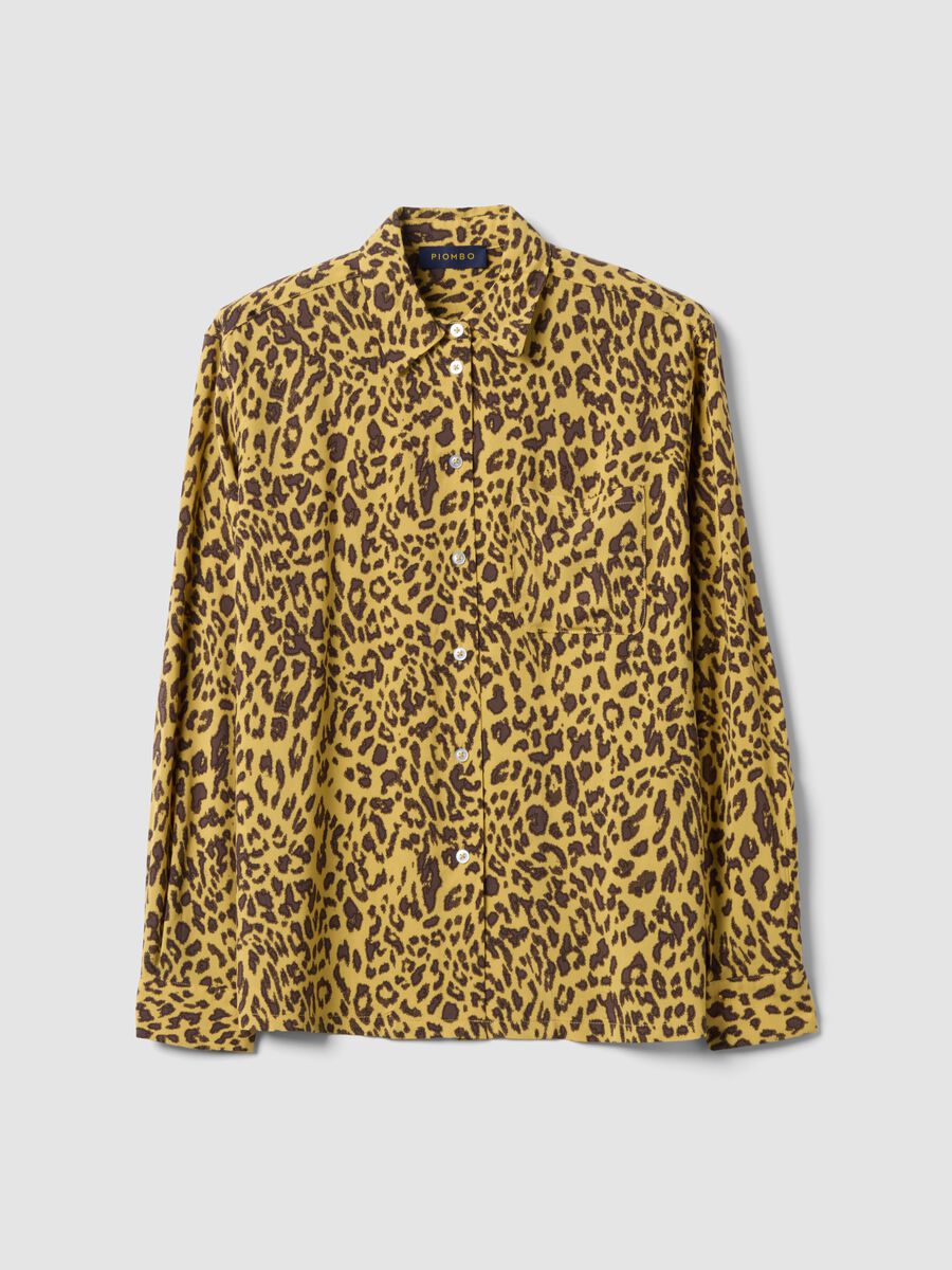 Camicia gialla in pura viscosa con stampa animalier regular fit_4