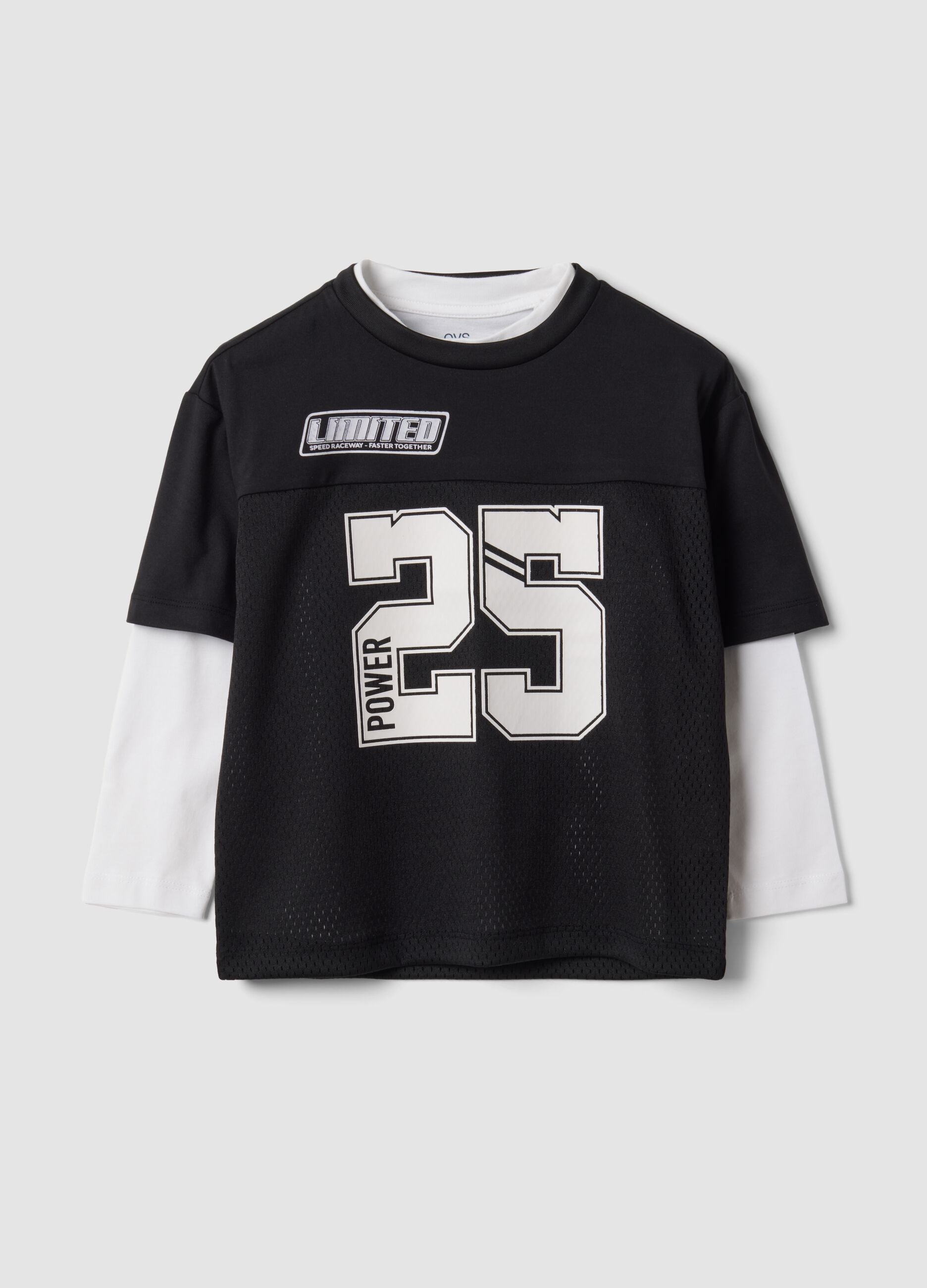 Black pure cotton crew-neck T-shirt with street print, relaxed fit