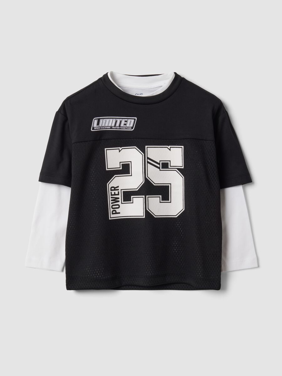Black pure cotton crew-neck T-shirt with street print, relaxed fit_0