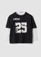 Black pure cotton crew-neck T-shirt with street print, relaxed fit_0