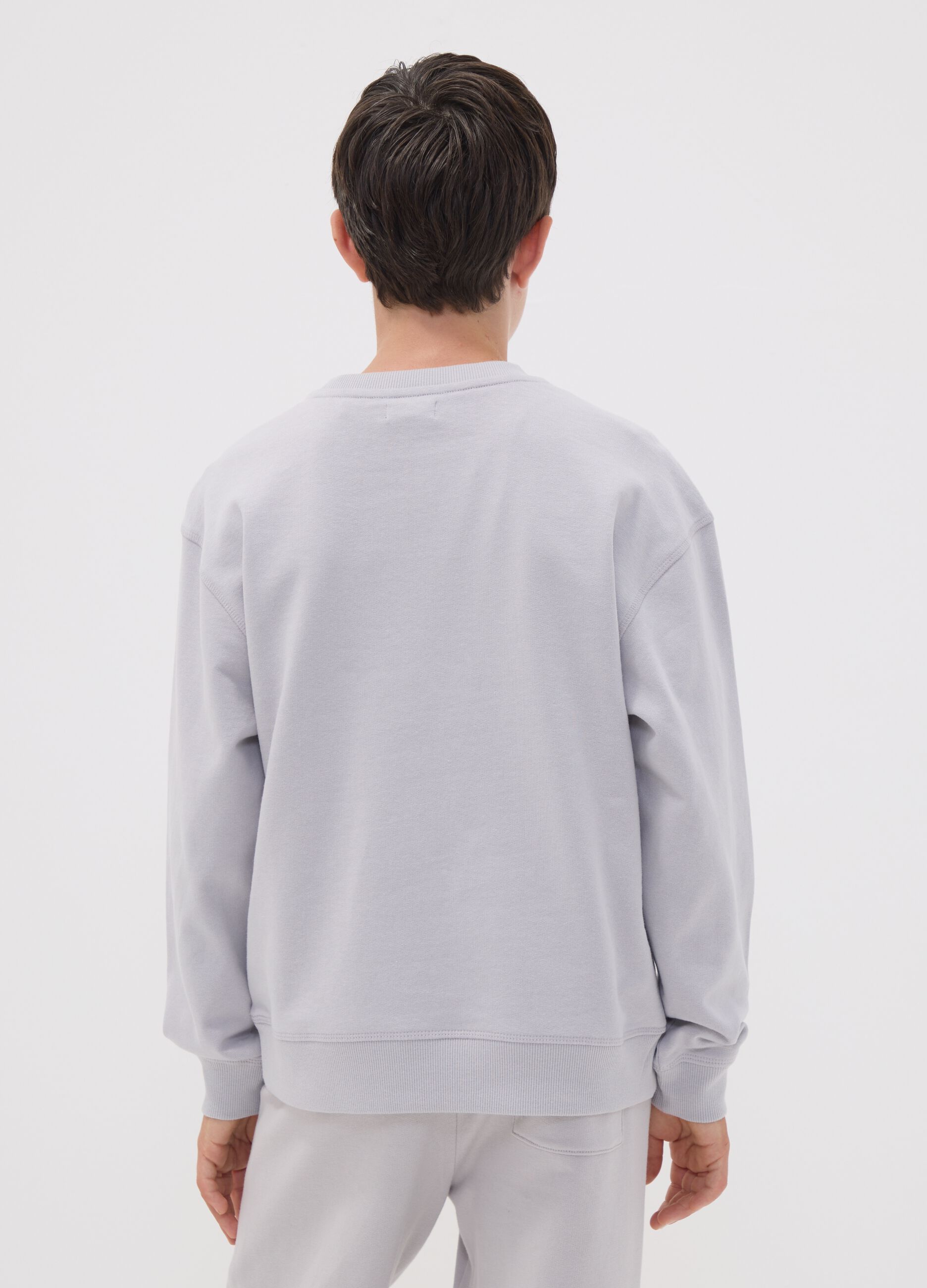 Grey pure cotton crew-neck sweatshirt for boys, relaxed fit