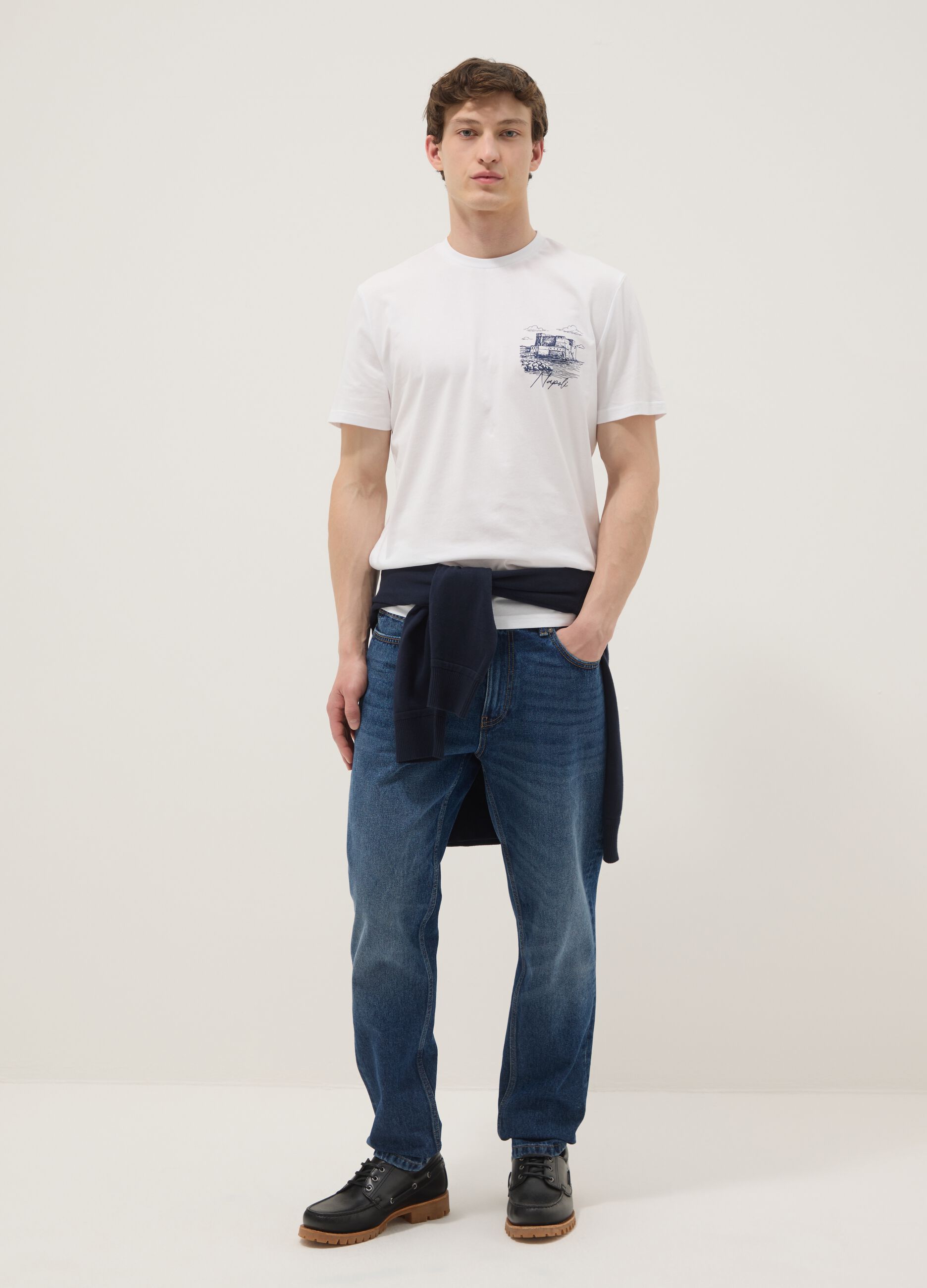 Wei&szlig;es Herren-T-Shirt aus reiner Baumwolle mit kurzen &Auml;rmeln, Regular Fit