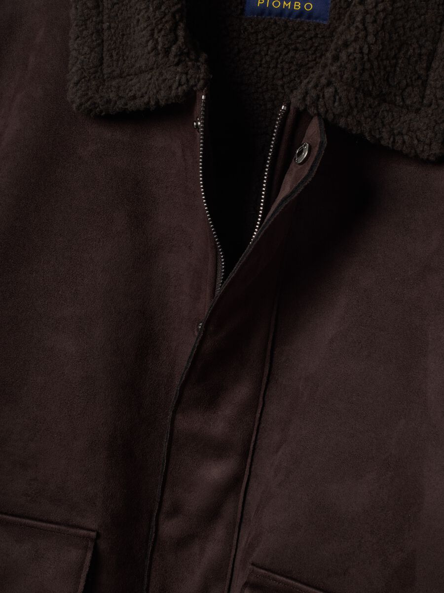 Giubbotto marrone scuro regular fit con collo effetto_1