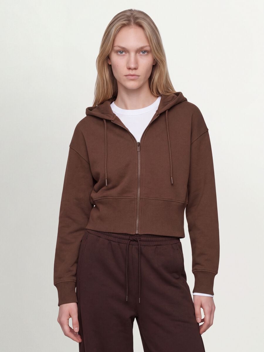Brown fitted cotton-blend hoodie_1