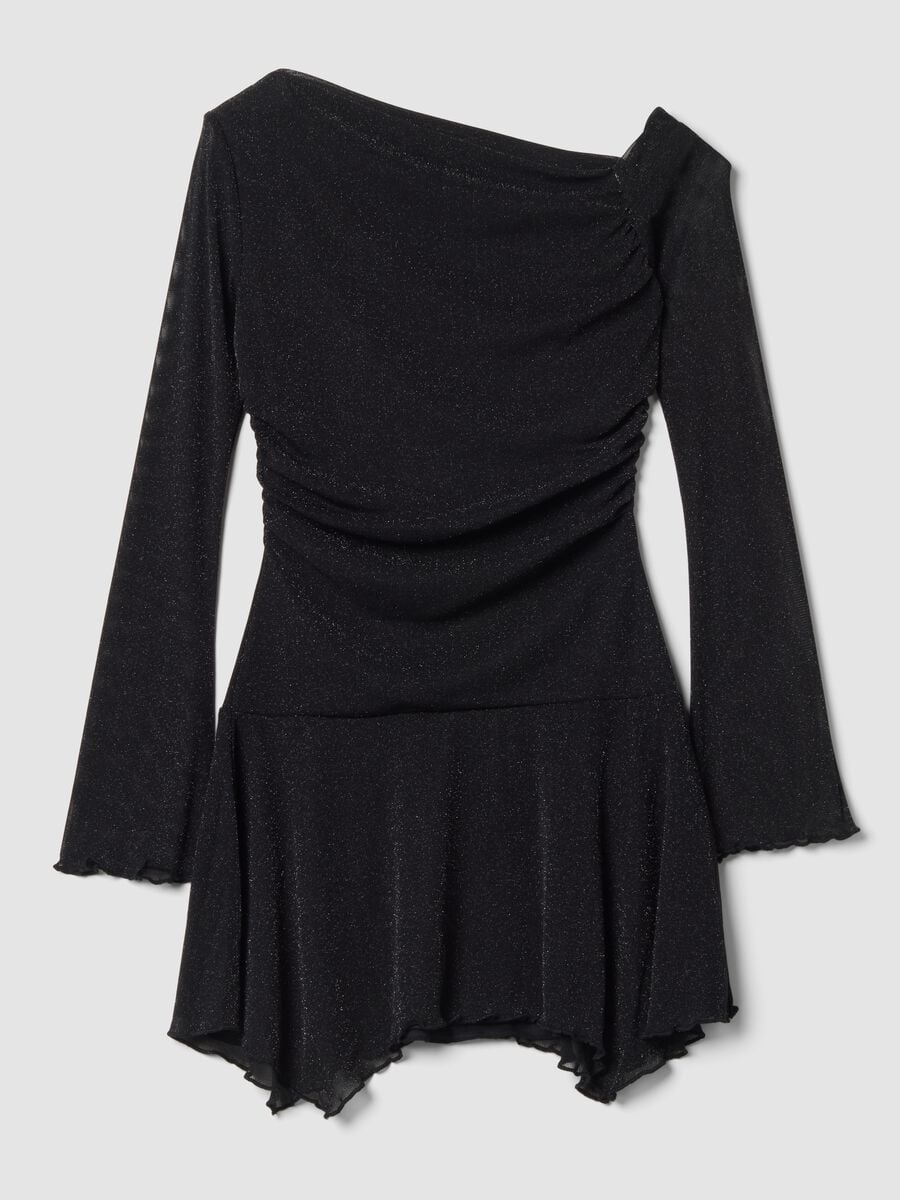 Black stretch dress with flared skirt_0