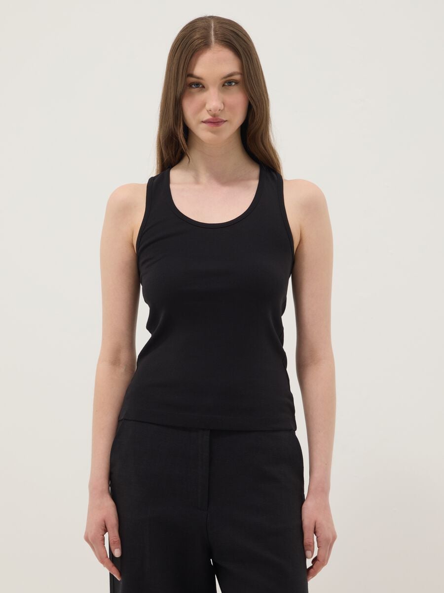 Schwarzes Tanktop aus reiner Baumwolle_0