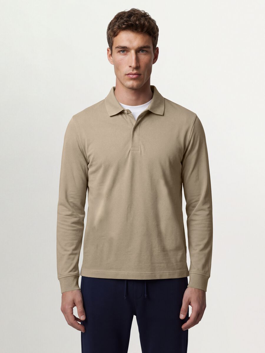 Grey long-sleeve stretch-cotton polo shirt, regular fit_0