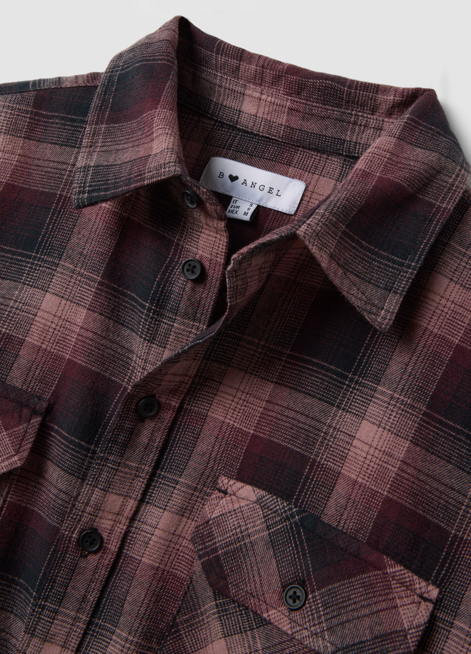Camicia rosa a quadri in flanella di puro cotone regular fit