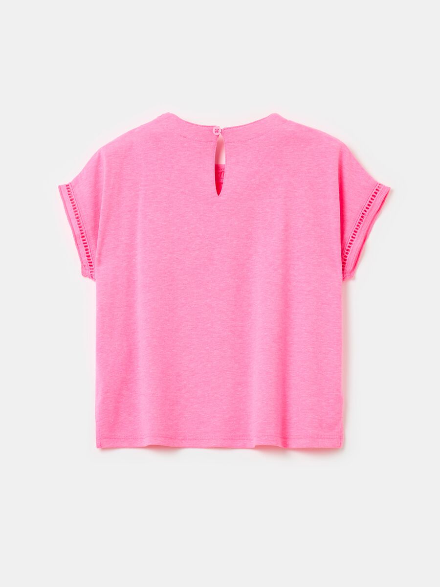 Solid colour T-shirt with openwork inserts_3