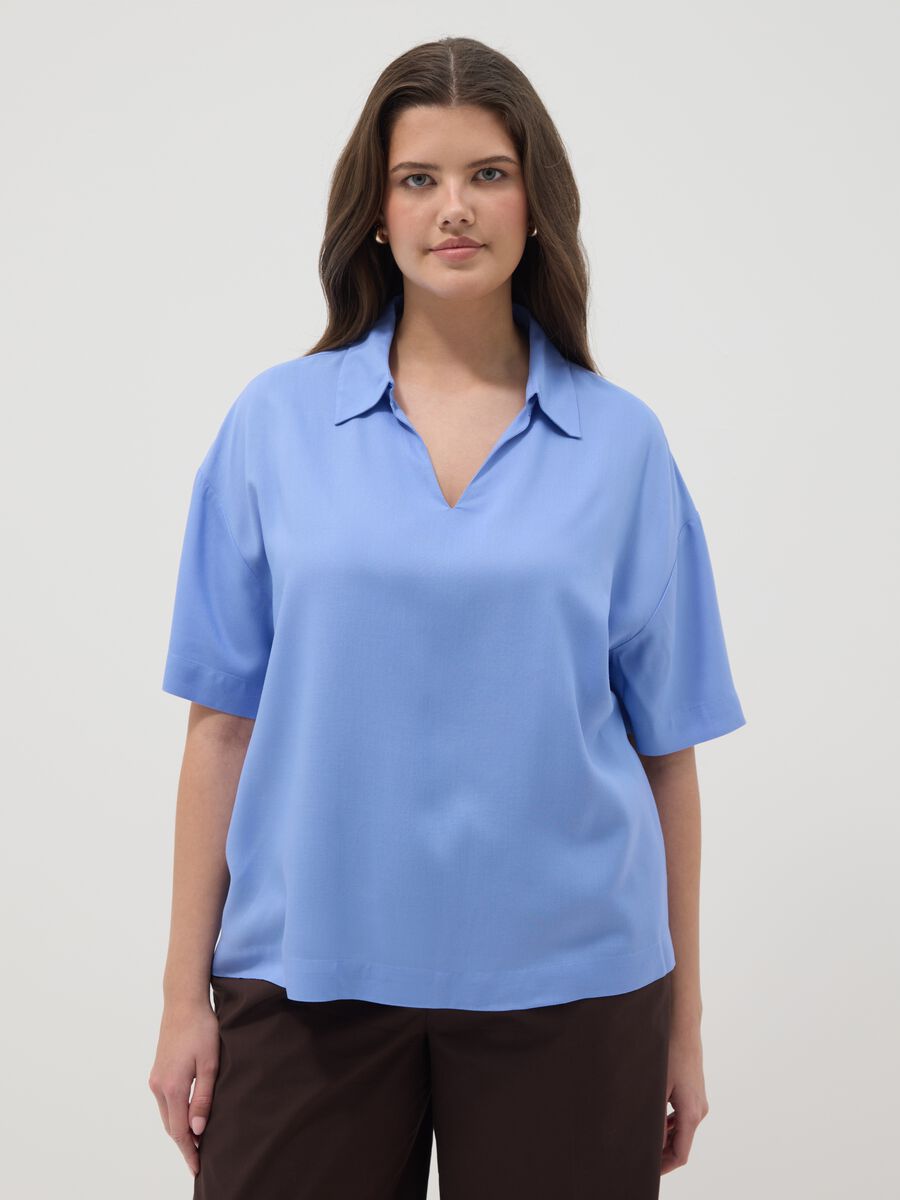 Sky-blue pure viscose shirt with classic collar_1