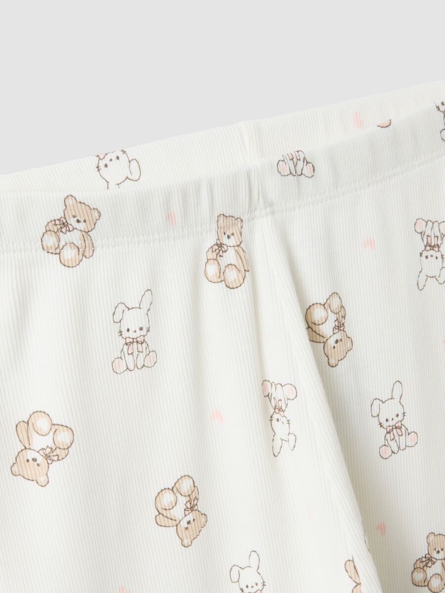 White pure organic cotton ribbed pyjamas with teddy bears for girls_3