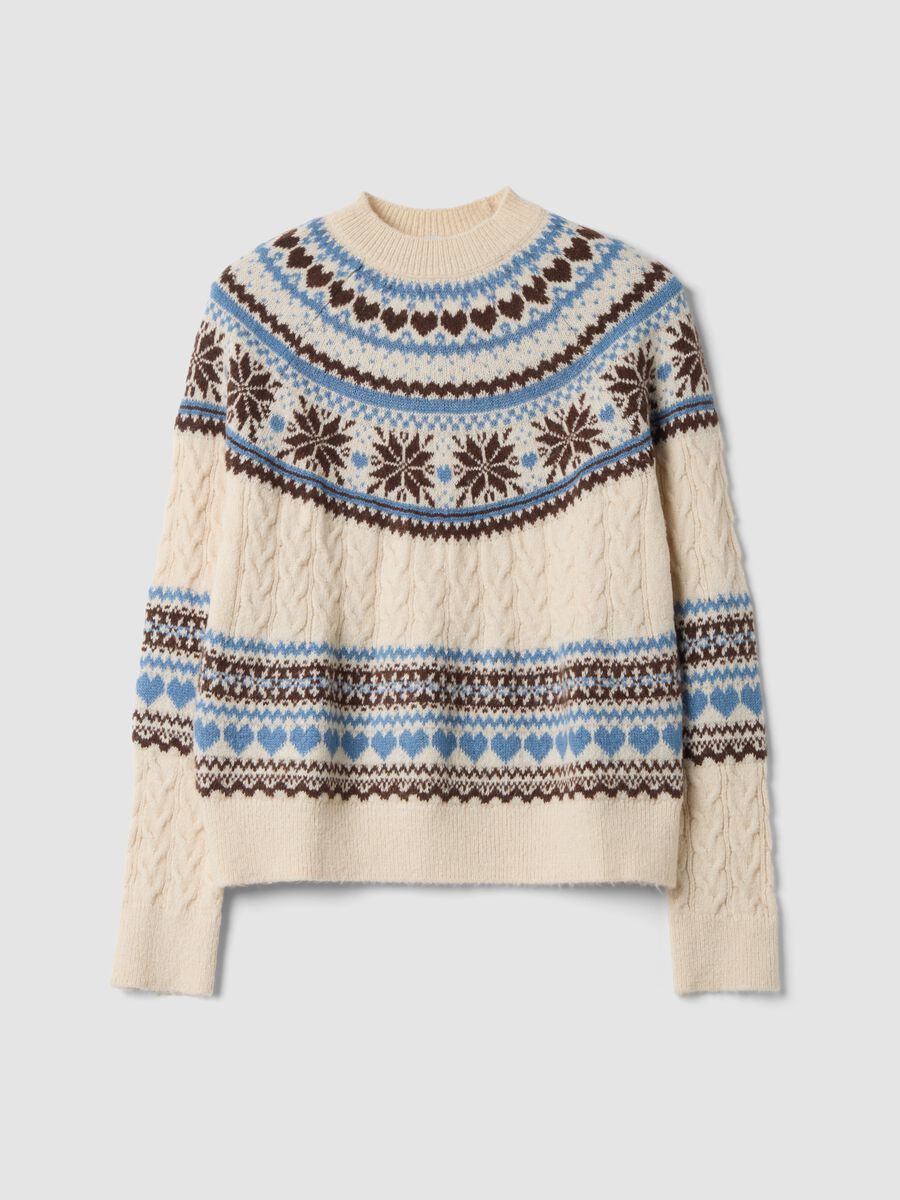 Beige jacquard crew-neck oversized jumper_0