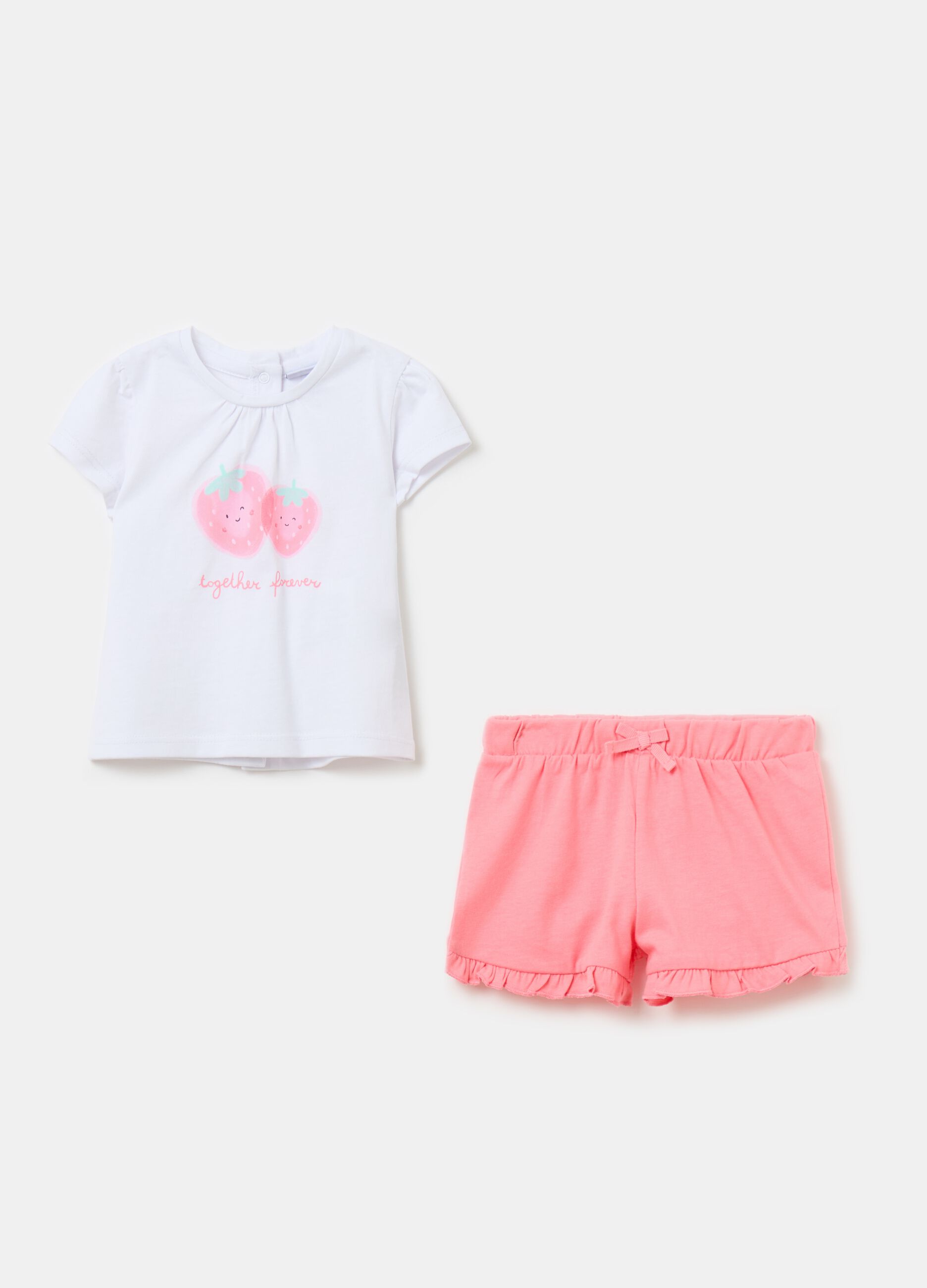 T-shirt and shorts set in organic cotton with print
