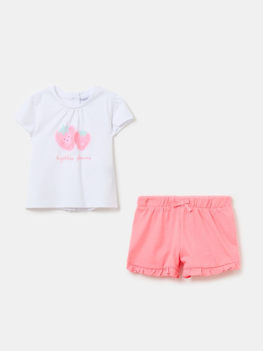 T-shirt and shorts set in organic cotton with print_0