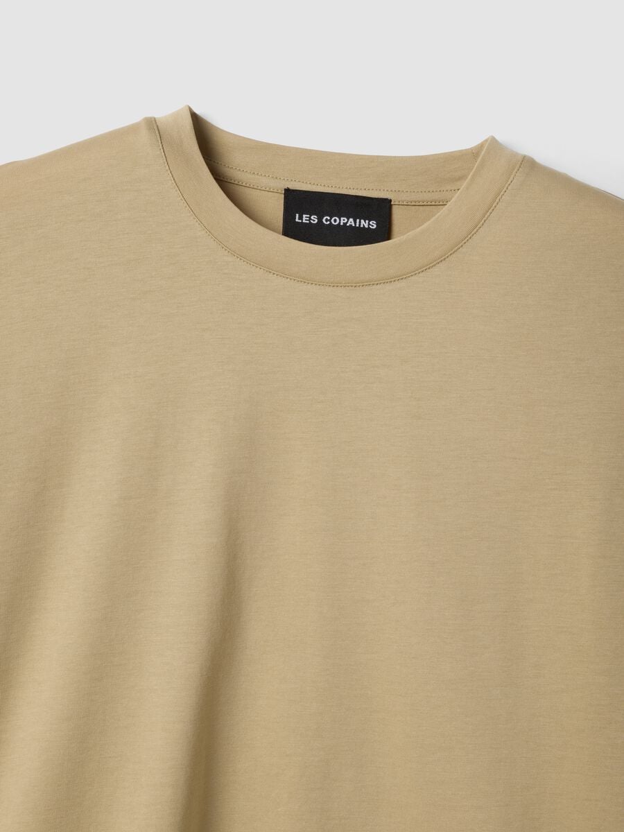 Beige lyocell and cotton-blend T-shirt_5