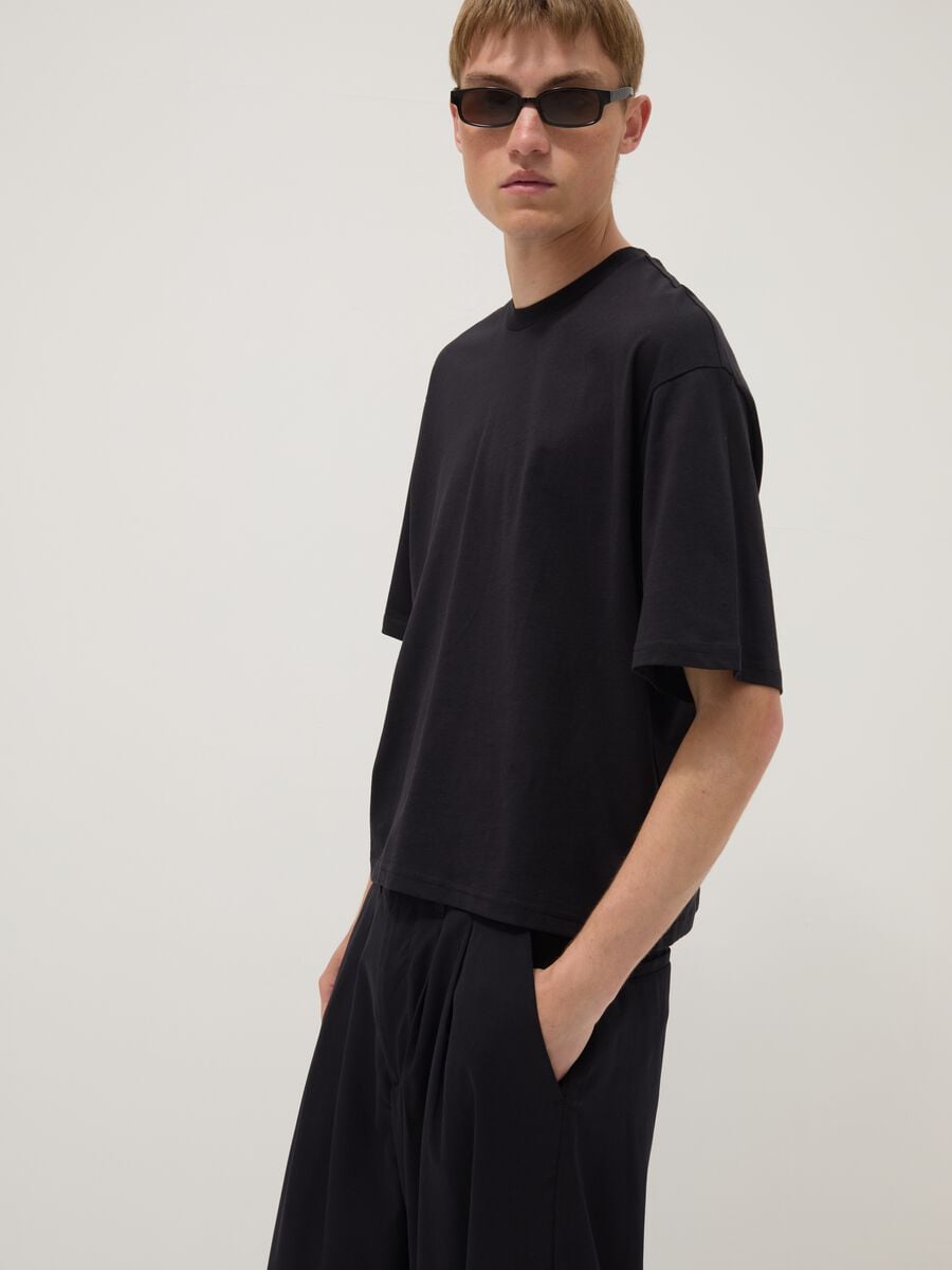 Black pure cotton short-sleeve T-shirt_0