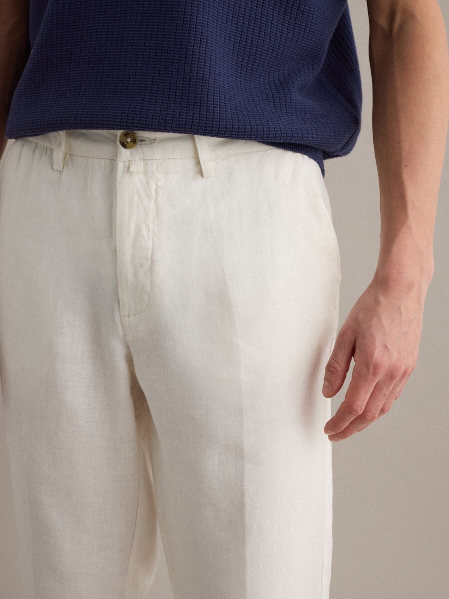 White pure linen chino trousers, regular fit_3