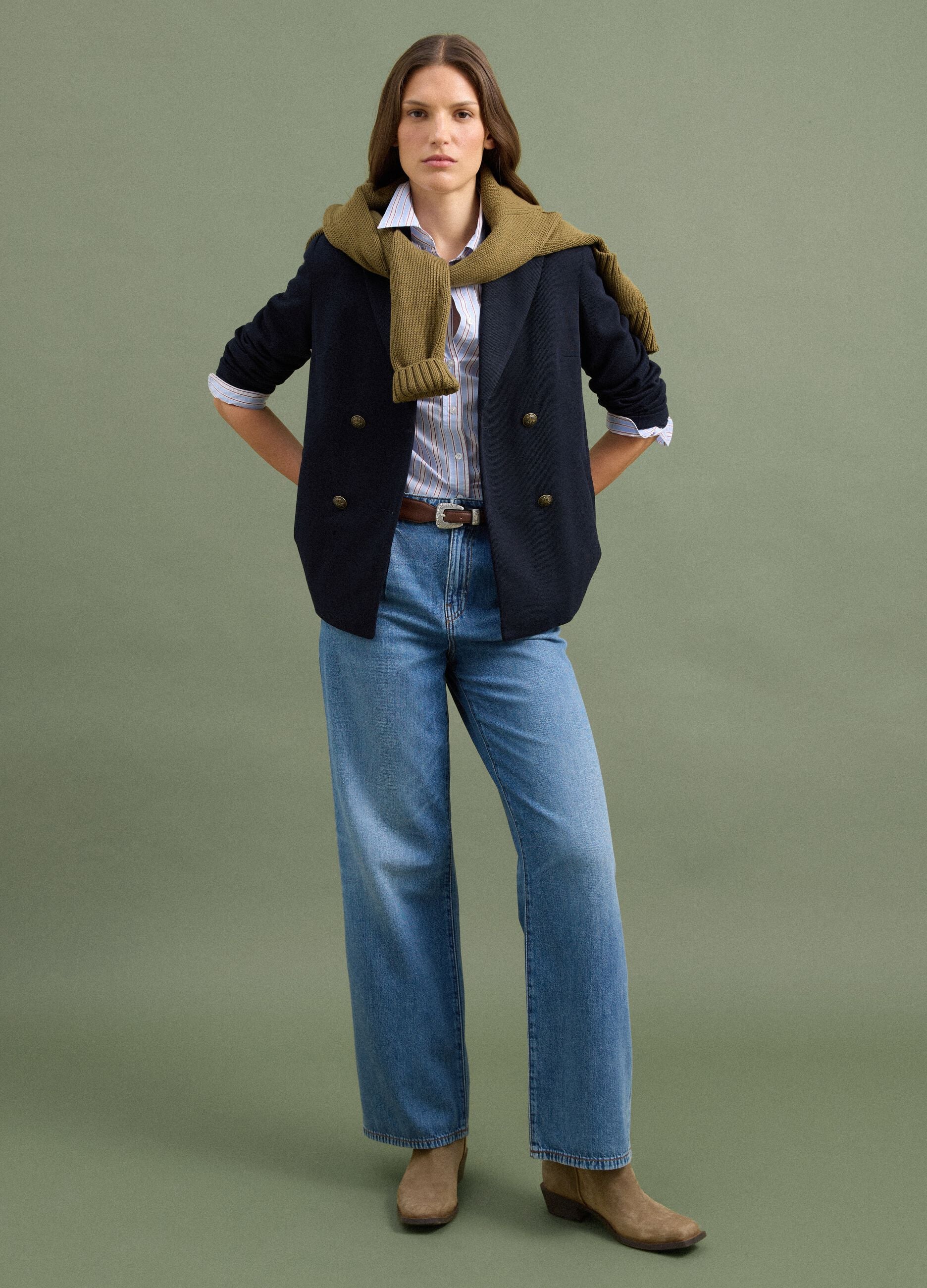 Navyblauer Regular-Fit Zweireiher-Blazer mit klassischem Revers