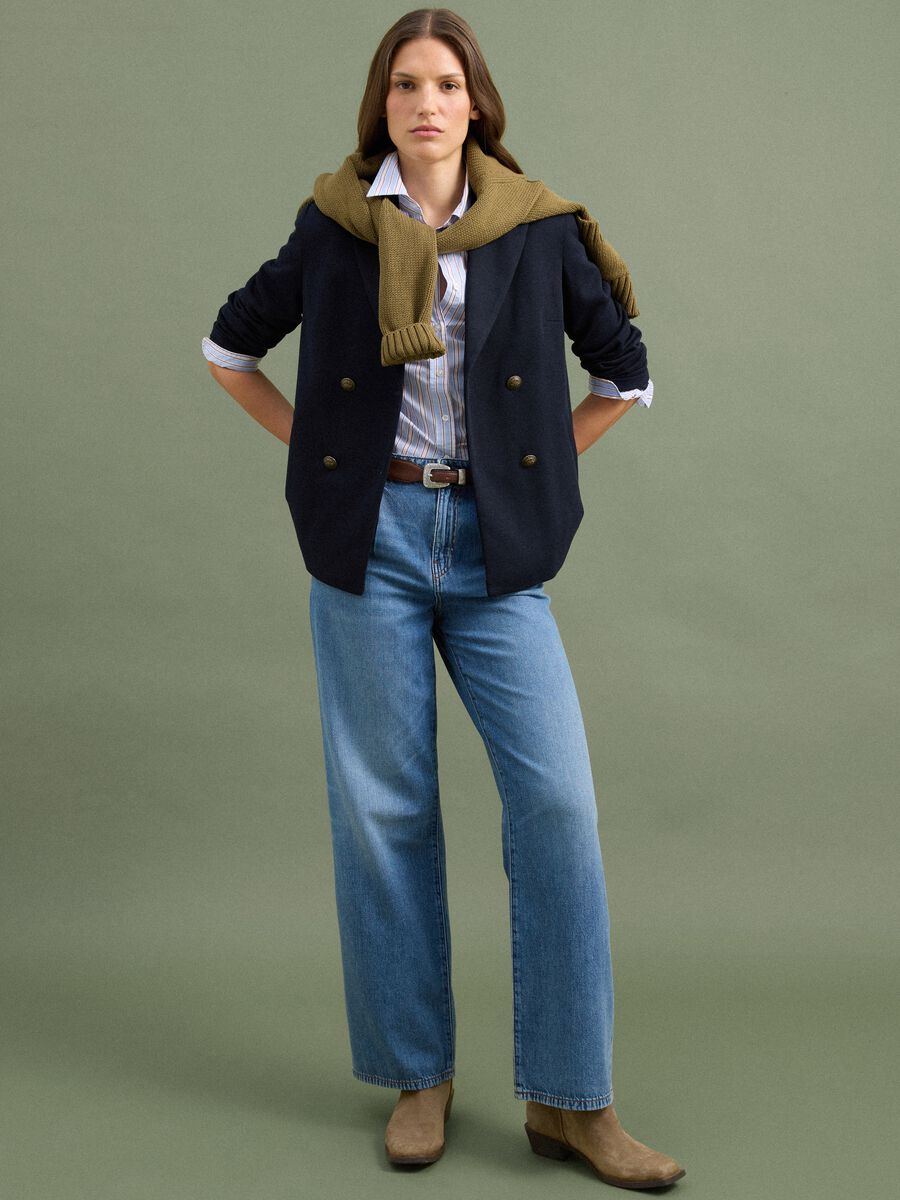 Navyblauer Regular-Fit Zweireiher-Blazer mit klassischem Revers_1